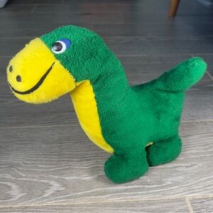 Vintage Acme Big Eye Dinosaur 11” Plush Green Yellow Dino